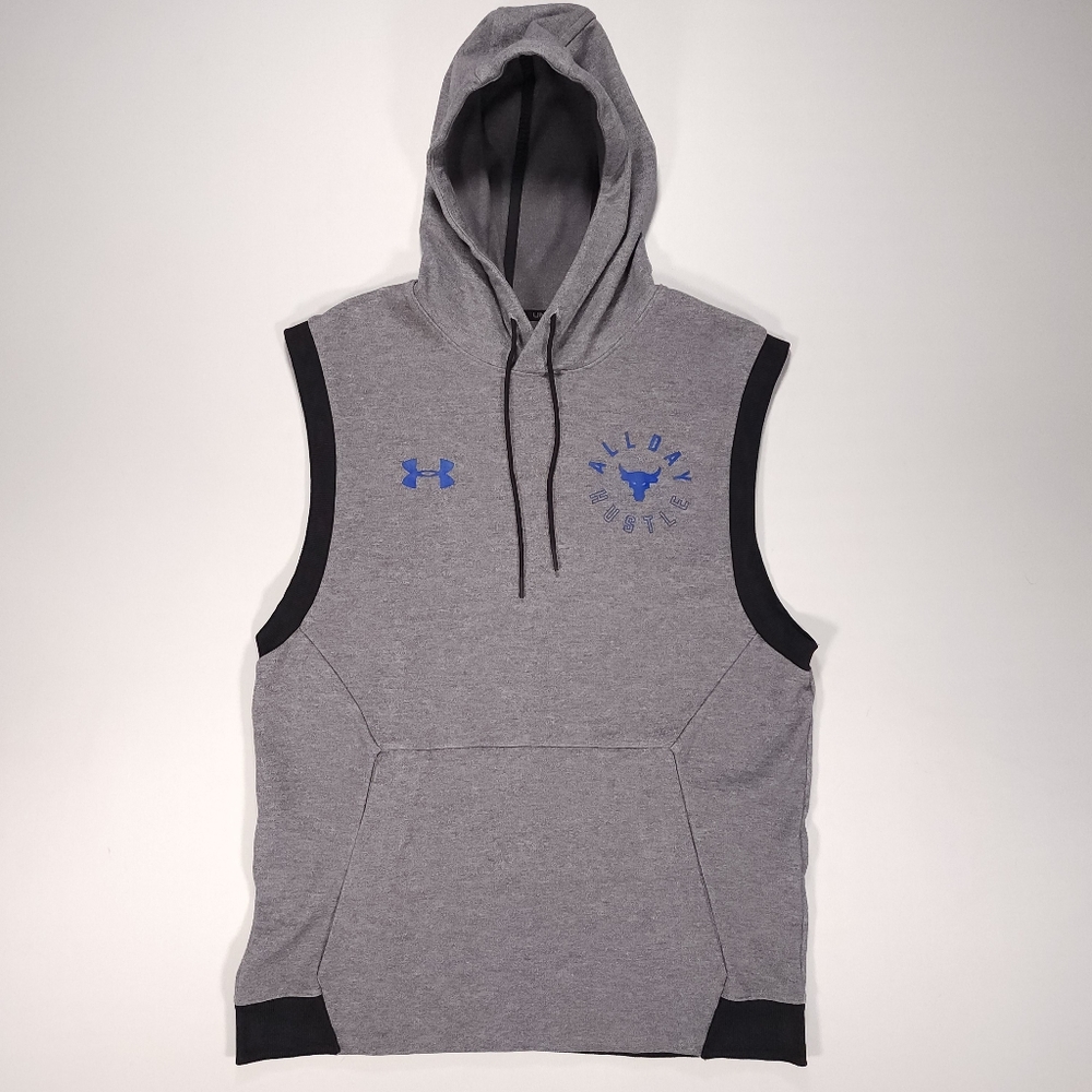Under Armour Men's Project Rock Double Knit Sleeveless Hoodie Large Steel EUC!